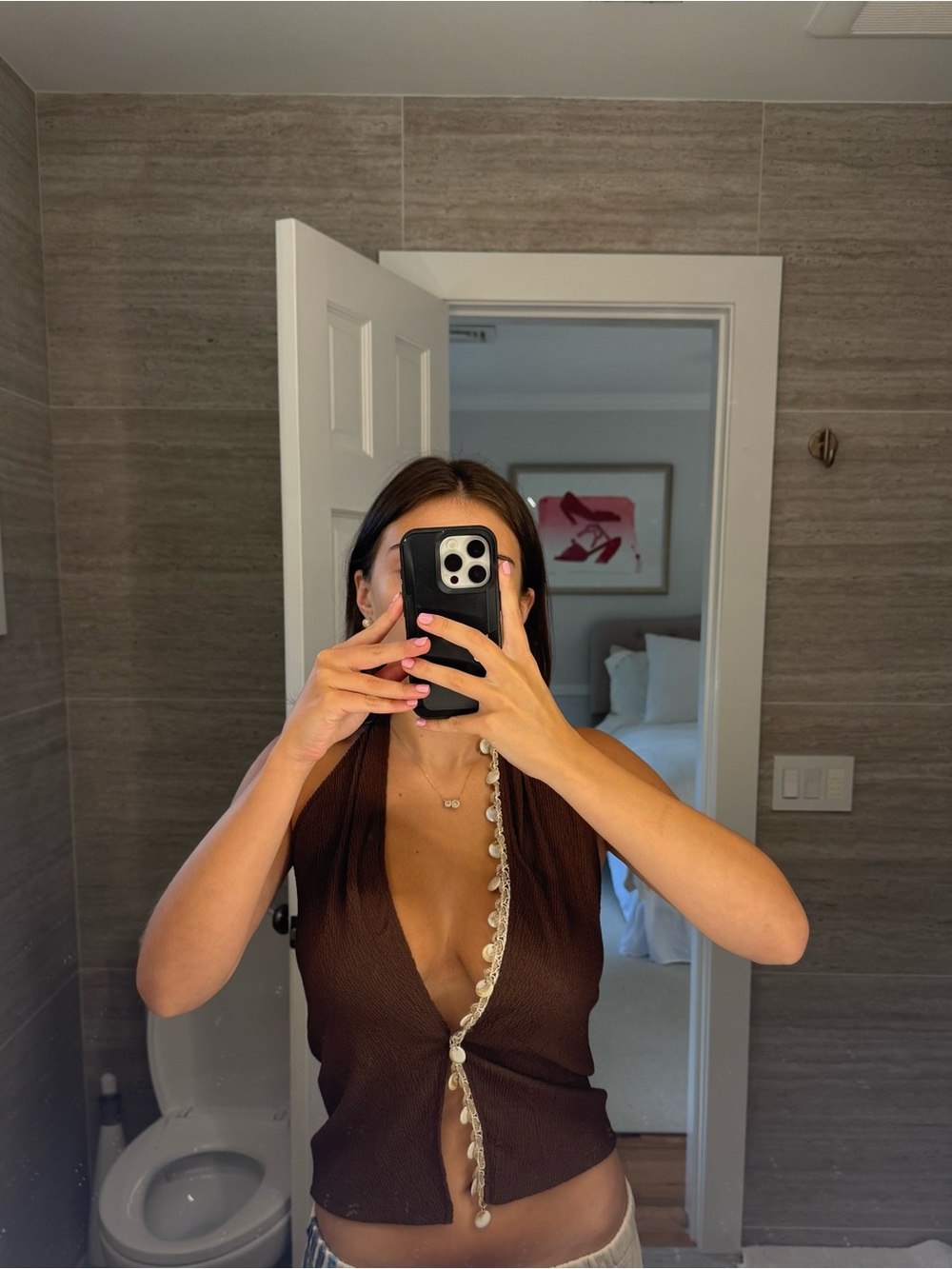 Brown Halter Top with Shell Detail